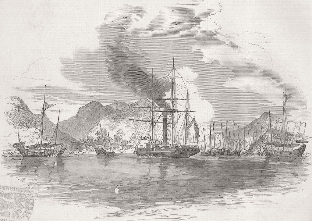 HONG KONG. Capture of Pirate Junks, Mir's Bay, Medea 1850 old antique print